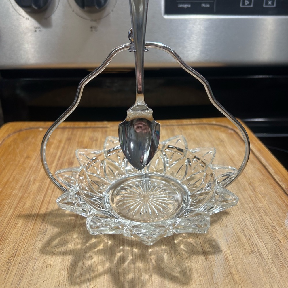 Elegant Silver and Clear Glass Condiment Server